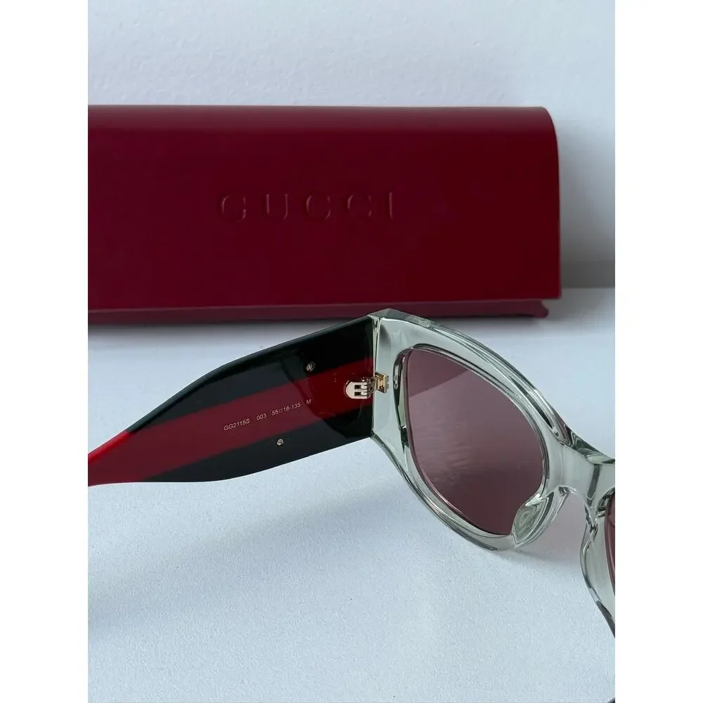 NEW Gucci GG2115S Transparent Green Striped Sunglasses $480